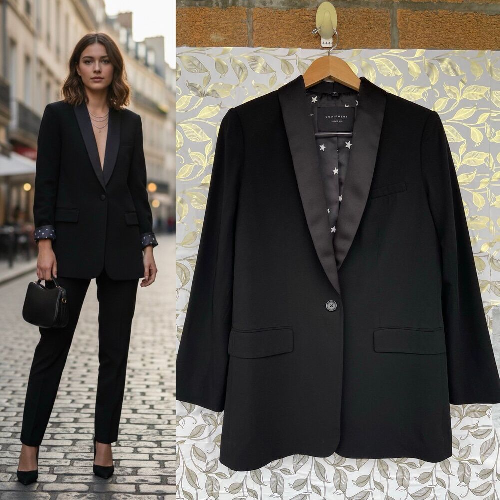 EQUIPMENT Star Lined Tuxedo Blazer - Black Shawl Lapel Jacket - Size 6 - Indie